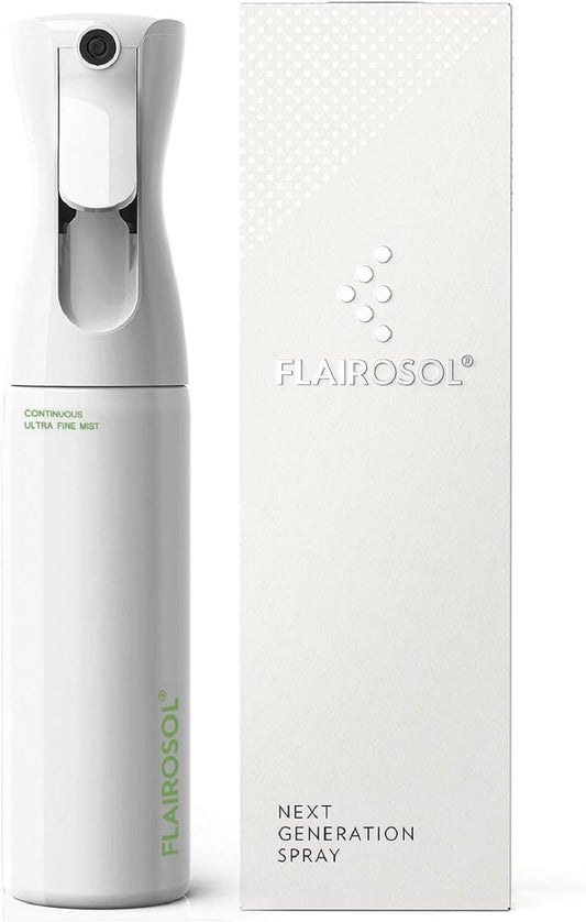 FLAIROSOL - The Original, Plant Mister Spray Bottle for Indoor and Gardens, Continuous Water Mist Sprayer for Plants, Flowers, Cleaning,10.1oz (White Bottle - Green Print)