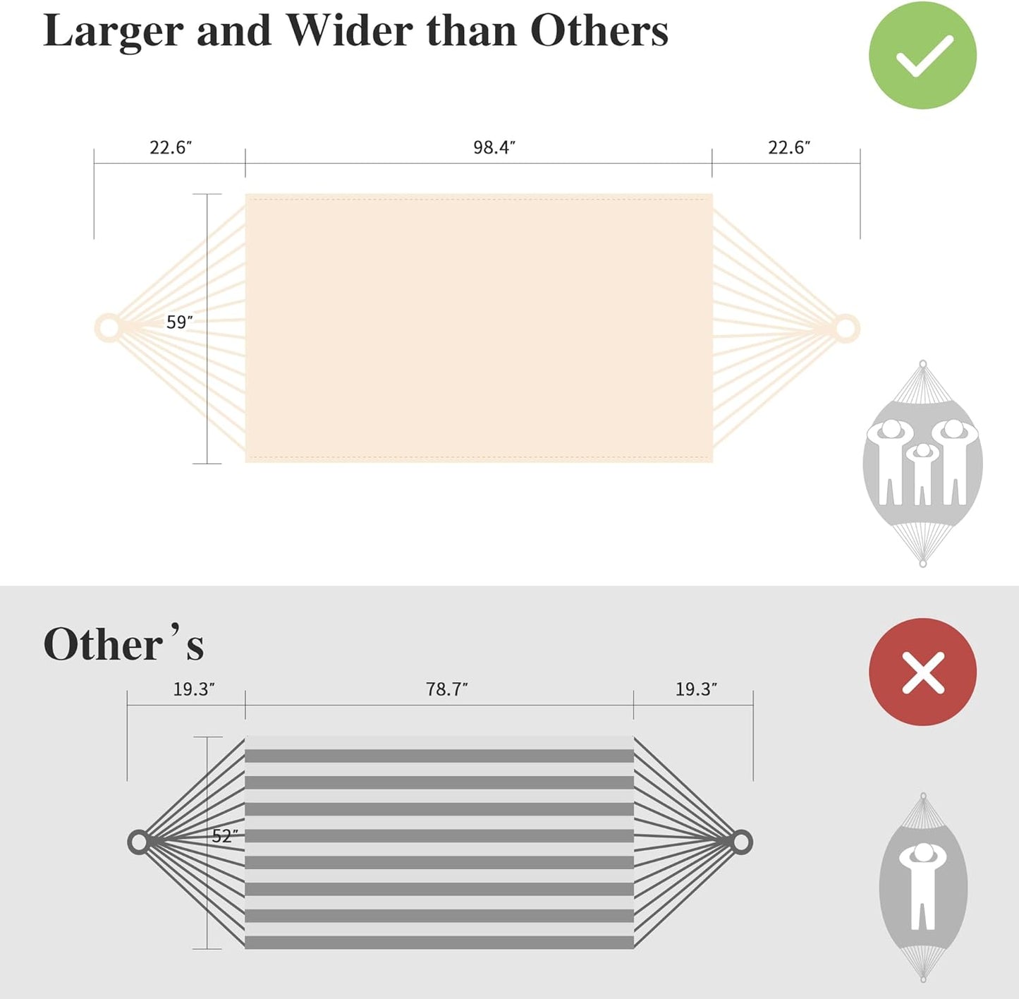 SUNCREAT Camping 2 Person Canvas Hammock, Double Travel Hammock, 475 lbs Capacity, Natural
