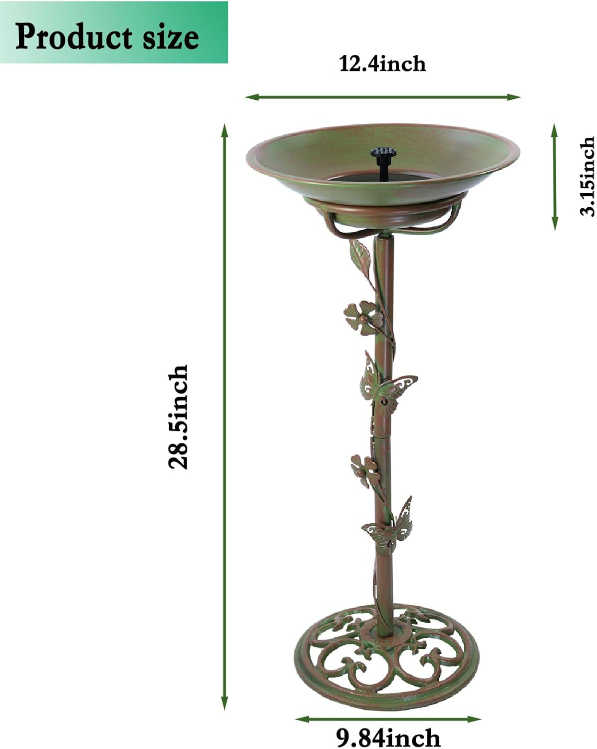 28.5" H Solar Bird Bath for Outside,Solar Fountain and Cast Iron Bird Bath,Metal Bird Baths Bubbler,Birdbaths for Outdoors,for Garden Outdoor Decoration