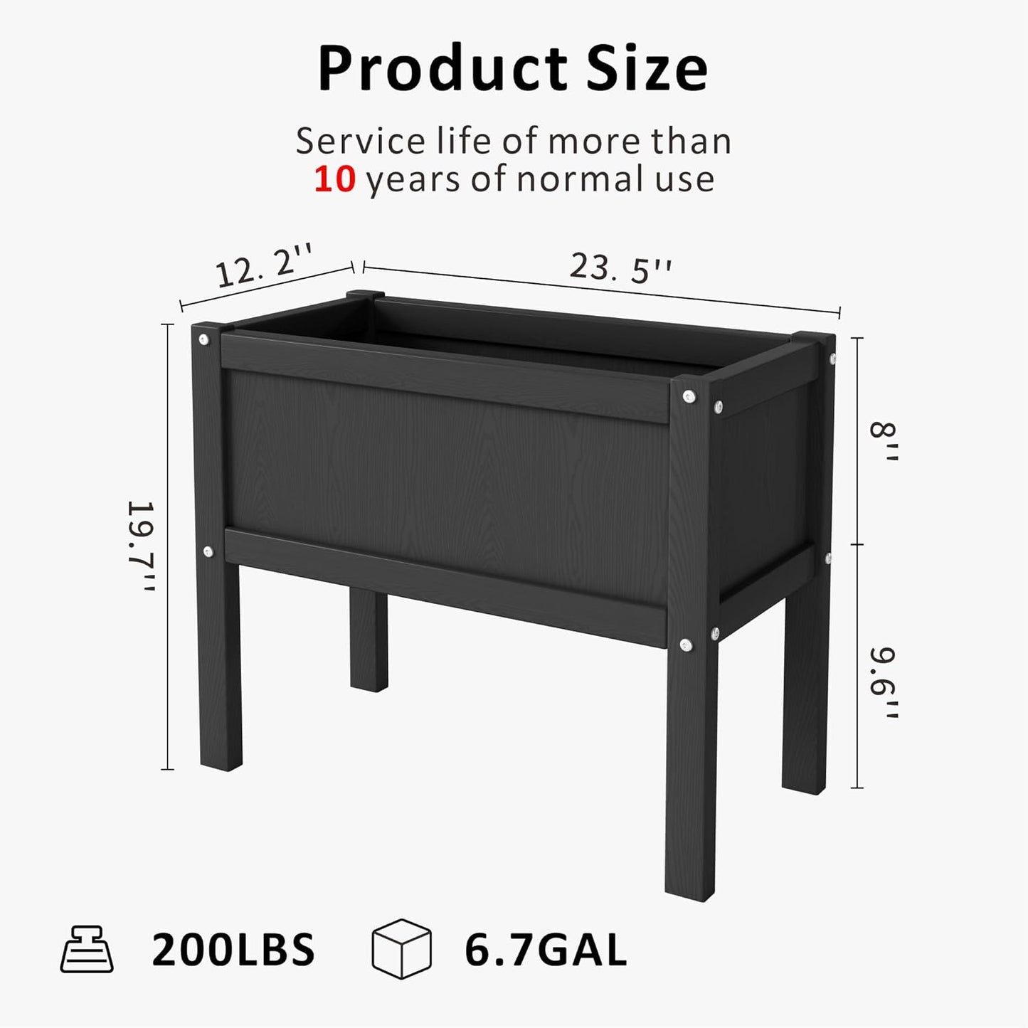 Raised Garden Bed with Drainage Hole Waterproof HDPE Elevated Planter Box with Legs Stable and Durable to Plant Herb Vegetable Flower,Patio,Balcony Outdoors/Indoors Black