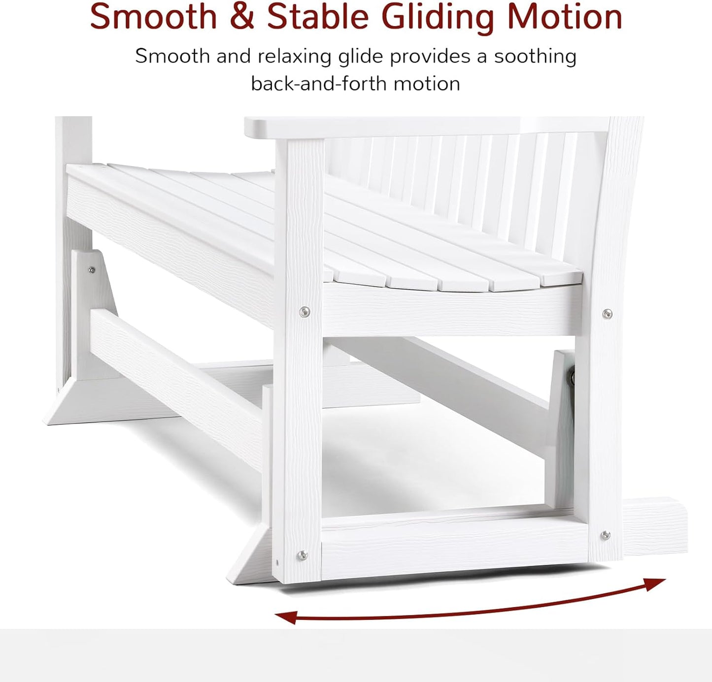 Stoog Outdoor Glider, 2 Person All-Weather Glider Bench with 800 lbs Weight Capacity, Never Fade or Rot, for Backyard, Garden, Deck, and Poolside, White