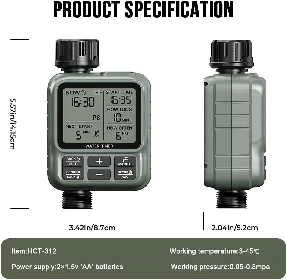 Water Timer for Garden Hose- Large LCD Display Irrigation Timer | Programmable Automatic Watering System for Gardens, Lawns Automatic Irrigation System