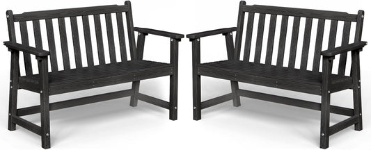 Outdoor Bench, 2-Person HDPE Garden Bench, All Weather Poly Patio Bench for Outdoors, Garden, Backyard, Porch and Park, 550 lbs Weight Capacity, Black, 2 Pack