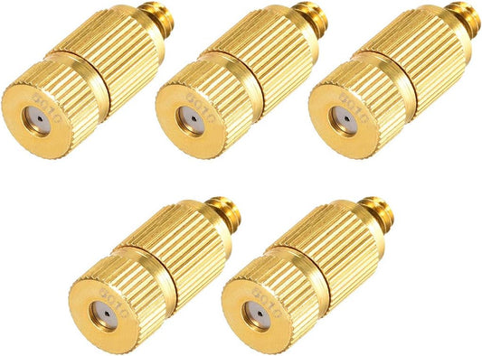 uxcell Brass Misting Nozzle - 3/16-inch Threaded 0.6mm Orifice Dia Fogging Spray Head for Outdoor Cooling System - 5 Pcs Golden