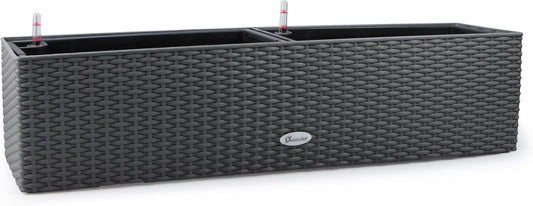 Dexceder 31.5 Inch Rattan Self Watering Planter Indoor Outdoor, Thickened Large Rail Flower Plant Pot Window Box with Water Level Indicators (Deep Gray)