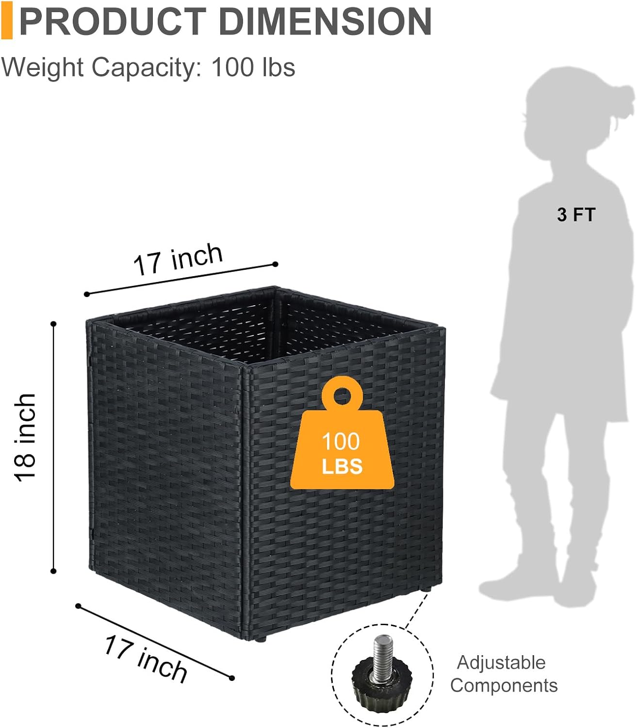 SUNNYPARK Set of 2 Large Square Planter with Removable Liner, All-Weather PE Rattan Modern Planters Indoor Outdoor Flower Plant Pots Garden Box Patio Yard Front Porch Deck