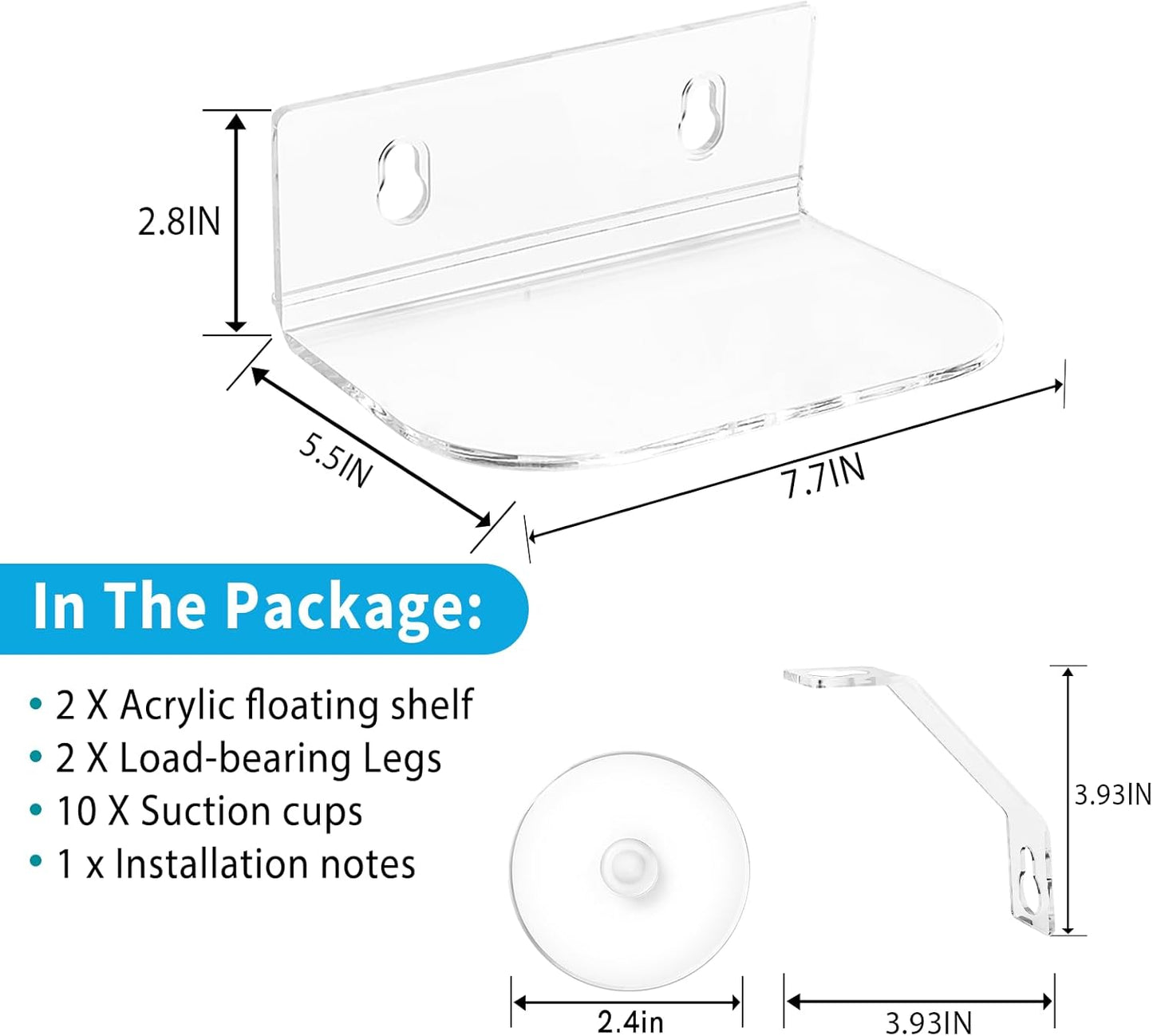 2-Pack Acrylic Window Plant Shelves with Suction Cups & Support Brackets - Rectangle Window Sill Extender for Herb Pots, Succulents, Flower Boxes, Micro Greens | Indoor/Outdoor Use