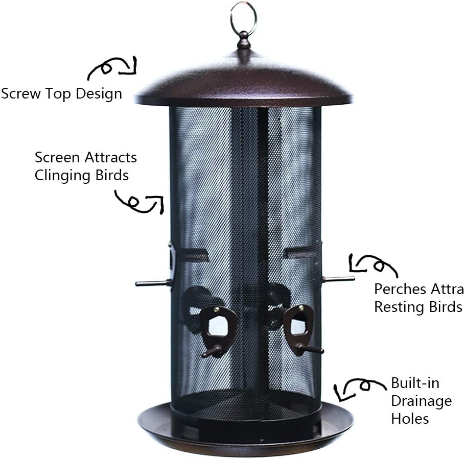 Nature's Rhythm Metal Hopper Bird Feeder, Dual Seed Compartments, 10 Feeding Ports, Holds 10lbs Seed, Attracts Cardinals, Titmice, Nuthatches