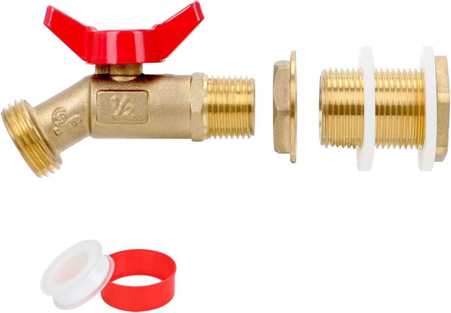 STYDDI Solid Brass Rain Barrel Spigot, Quarter Turn Ball Valve Faucet with Heavy-Duty Bulkhead Fitting Adapter for Aquariums, Water Tanks, Tubs, Pools