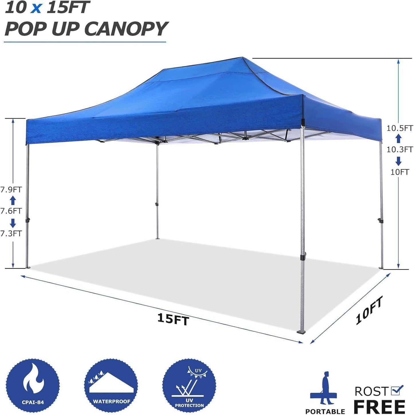 COBIZI 10x15 Heavy Duty Pop up Canopy Tent Easy Up Commercial Outdoor Canopy Wedding Party Tents for Parties All Season Wind & Waterproof Gazebo with Carry Bag, Blue(Frame Thickened)