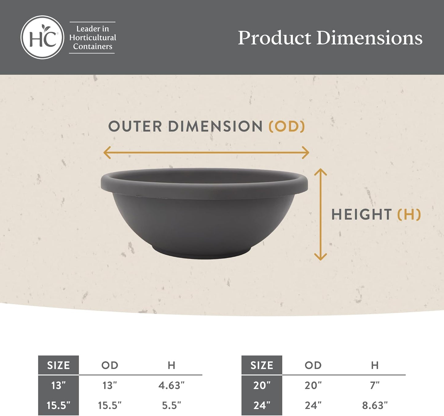 The HC Companies Shallow Planter with Drainage - Contemporary Garden Bowl Planter for Flowers, Herbs & More - Round Succulent Planter Pot for Indoors and Outdoors (13" Warm Gray, Pack of 1)