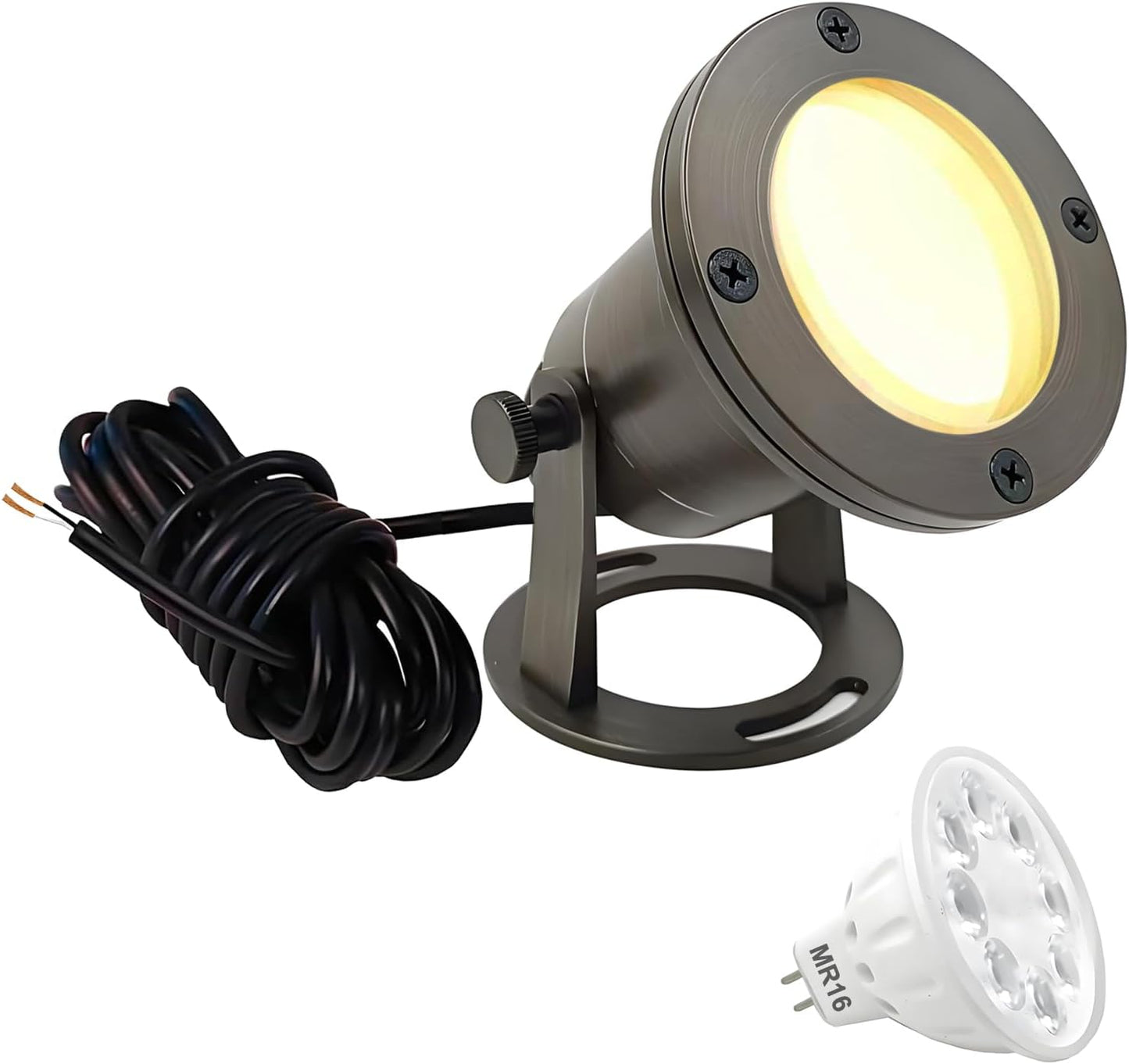 Brass Pond Light LED Underwater, Water Fountain Light Waterproof, Submersible Lights with 5W MR16 LED Bulb 2700K, 12V Low Voltage Landscape Lighting for Outdoor Garden Pond, Pool, Waterfall