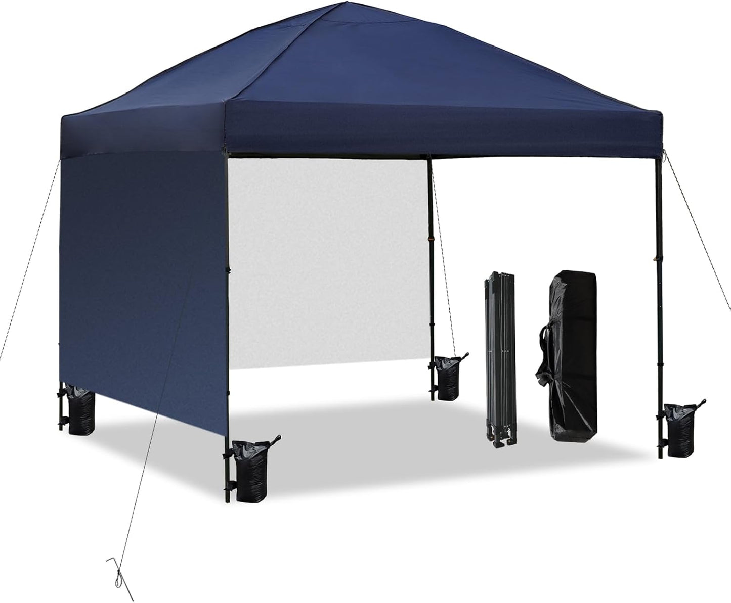 10x10 Pop Up Canopy Tent with 2 Sidewalls, Waterproof Shade Canopy with Sand Bags Outdoor Canopy Tent for Camping Beach Parties Backyard (Navy Blue)
