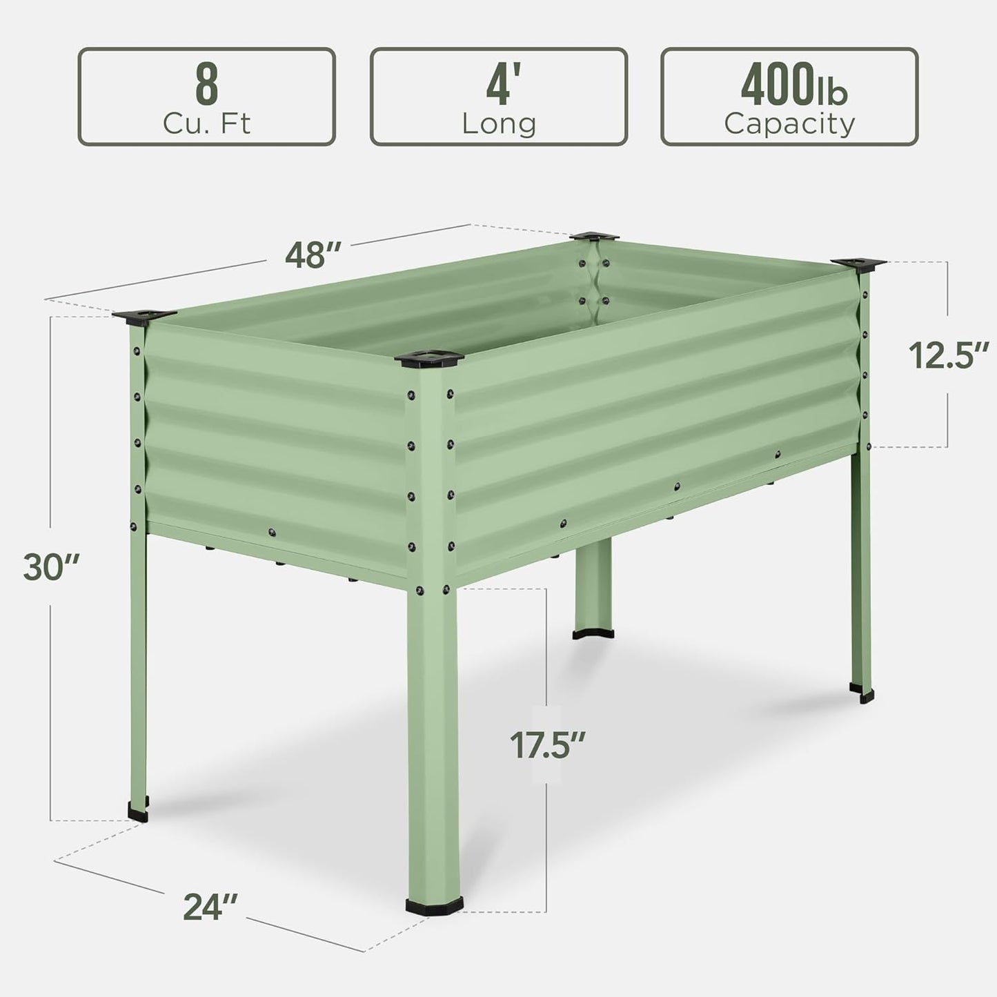 Best Choice Products 48x24x30in Galvanized Raised Garden Bed, Metal Elevated Planter Box, Vegetable Garden for Backyard, Patio, Balcony - Sage Green