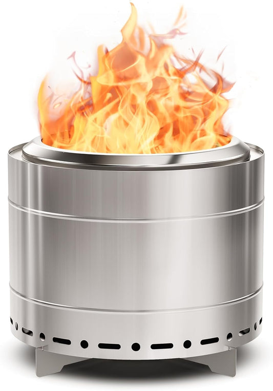 19.5 inch Smokeless Fire Pit with Carry Bag, Stainless Steel Outdoor Smokeless Firepit, Wood Burning Fire Pits for Camping, Bonfire,Low Smoke Firepit for Outside(Silver)