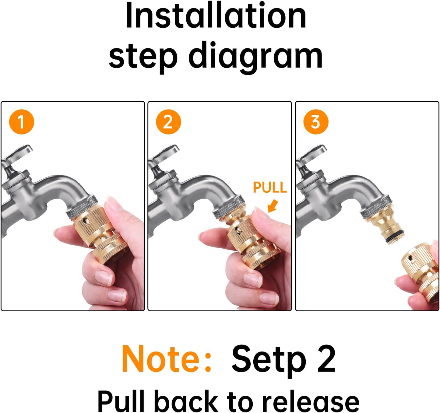 Garden Hose Quick Connector, No-Leak 3/4 Inch GHT Thread Fitting Water Hose Female Adapter and Male Adapter, Heavy-Duty Rust Resistant Brass Water Pipe Connect, Easy to Use (6 Pack ）