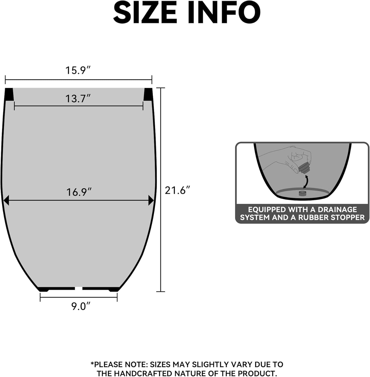 Kante Round Fluted Concrete Planter, 16.9-Inch Dia Barrel-Style Pot with Drainage Hole, Charcoal Finish with Warm Brown Interior, 13.7" Opening, for Indoor and Outdoor Use