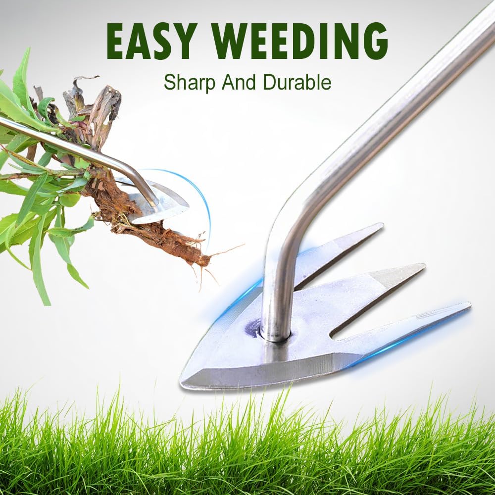 Manual Weed Remover Tool for Lawn and Garden, 2025 New Weeding Artifact Uprooting Weeding Tool,Weed Puller Tool 3 Tooth Manganese Steel for Gardening Backyard Farm (13in+14in)