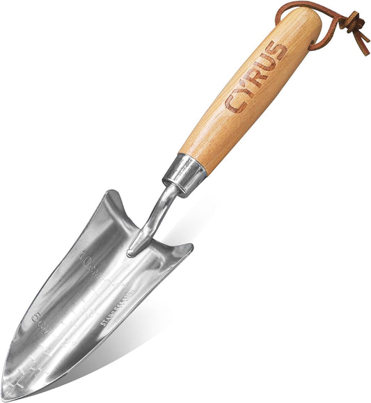 CYRUS 12.4”Garden Shovel,Heavy Duty Small Stainless Steel Garden Trowel with Ash Wood Handle,Suitable for Planting,Measuring,Weeding Multi-Purpose Garden Spade