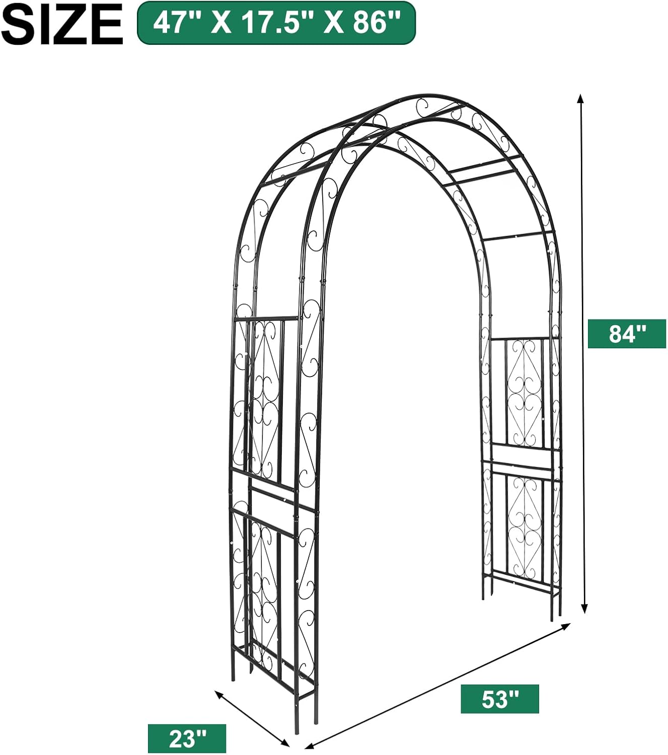 Metal Garden Arch 7.0ft High X 4.5ft Wide Garden Arbor for for Climbing Plants Roses Vines, Wide Garden Archway Arbor Trellis for Lawn Wedding Bridal Party Decoration Ceremony