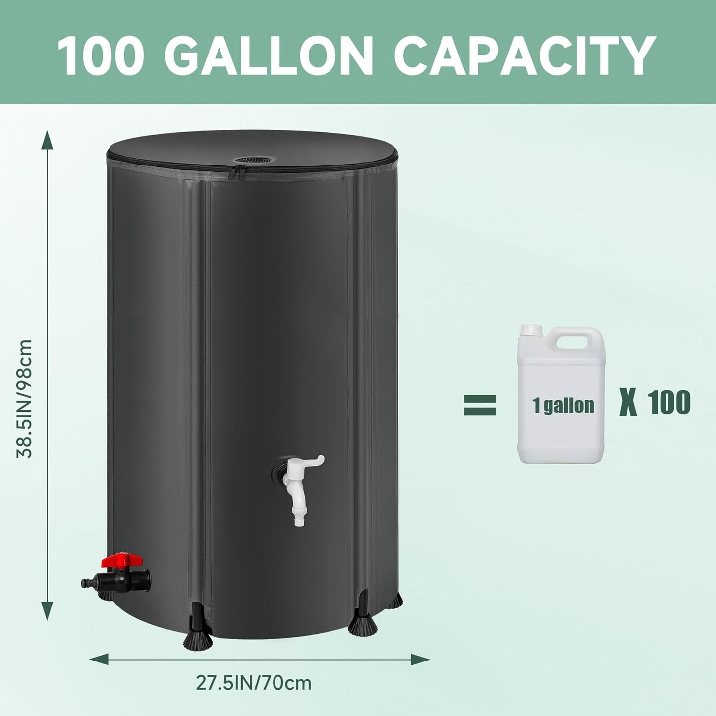 Collapsible Rain Barrel Water Storage Containers-100 Gallon Portable Rainwater Collect System Water Tank to Collect Rainwater from Gutter Downspout Water Catcher with Spigots,Filter＆Overflow Kits