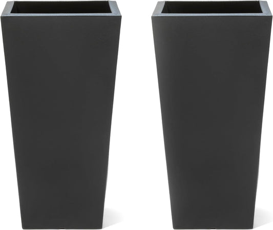Step2 Tremont Tall Square Tapered Planter, Large Planters for Outdoor Plants, Gardening and Flower Pot for Patio or Porch, Efficient Drainage, Durable Plastic, Onyx Black, 2-Pack