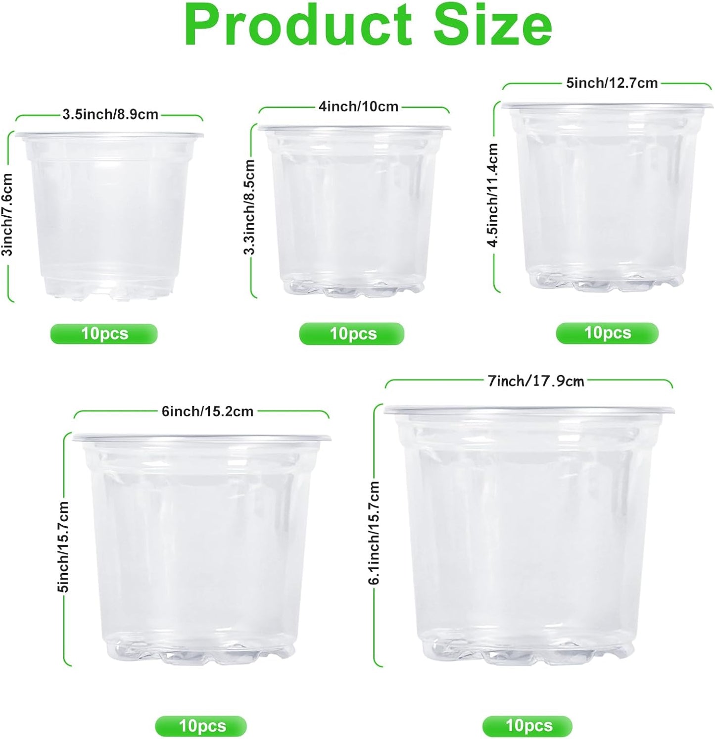 JERIA 50 Pack 3.5/4/5/6/7 Inch Clear Nursery Pots with Drainage Holes, Clear Plant Pot for Planting, Transparent Plastic Plant Pots,Durable Seed Starting Pot for Succulents