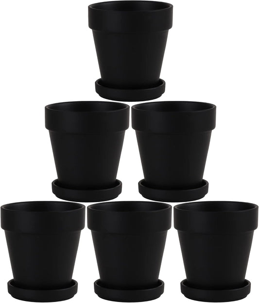 Black Terra Cotta Pots with Saucer- 6-Pack Small Terracotta Pot Clay Pots 4'' Clay Ceramic Pottery Planter Cactus Flower Pots Succulent Pot with Drainage Hole- Great for Plants,DIY Craft Projects