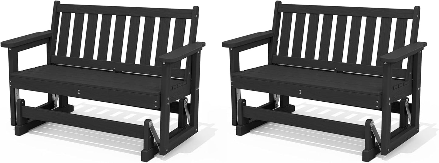 SERWALL Outdoor Glider Bench Set of 2, HDPE Weather-Resistant Swinging Bench for Backyard Garden Porch, Black