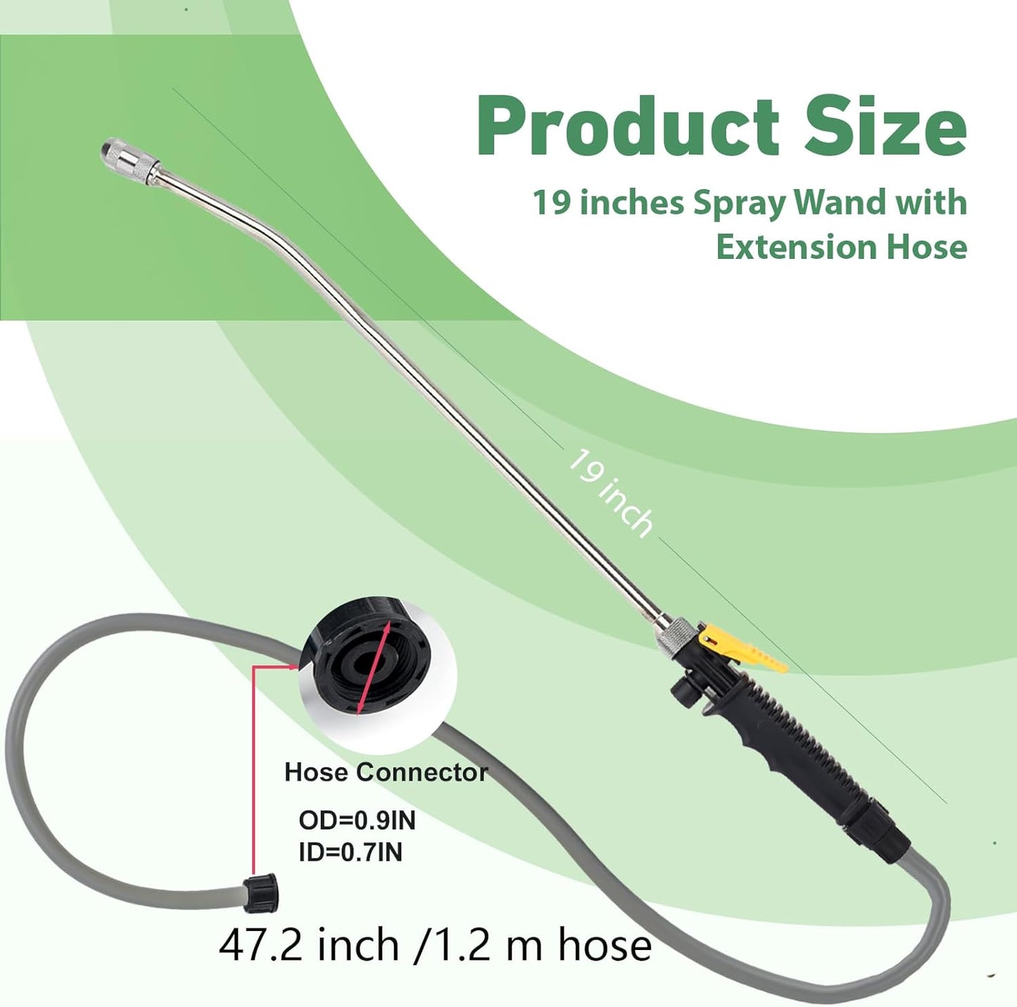 19 Inch Spray Wand Replacement for Ryobi, Adjustable Nozzle Stainless Steel Sprayer Wand with 1.2m Hose and 1/2" Hose Quick Connector, Sprayer Wand Compatible with Pump Sprayer (Black)