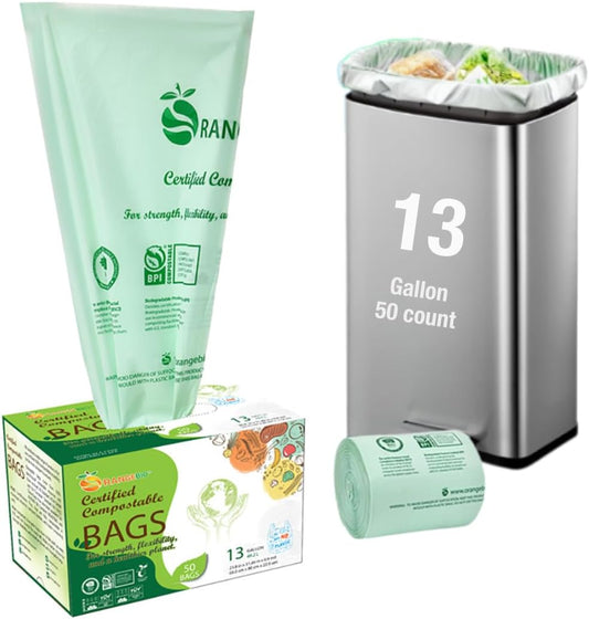 100% Home Compostable Trash Bags 13 Gallon Tall Kitchen, 50 Count, 0.9 Mil, Kitchen Compost Bags, Large Compostable Bags US BPI ASTM D6400 and OK Compost Home Certified