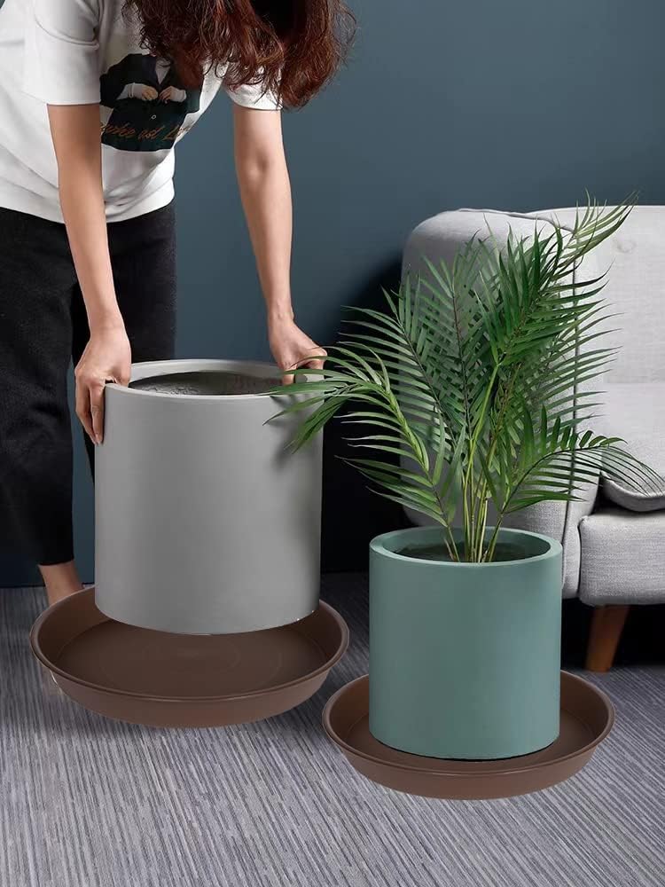 2 Pack of 14 inch Plant Saucer, Heavy Duty Round Plant Trays for Pots, Plastic Plant Water Tray, Bird Bath Bowls, Plant Saucers for Indoors, Pot Drip Trays for Planter 12-14" (14", Chocolate)