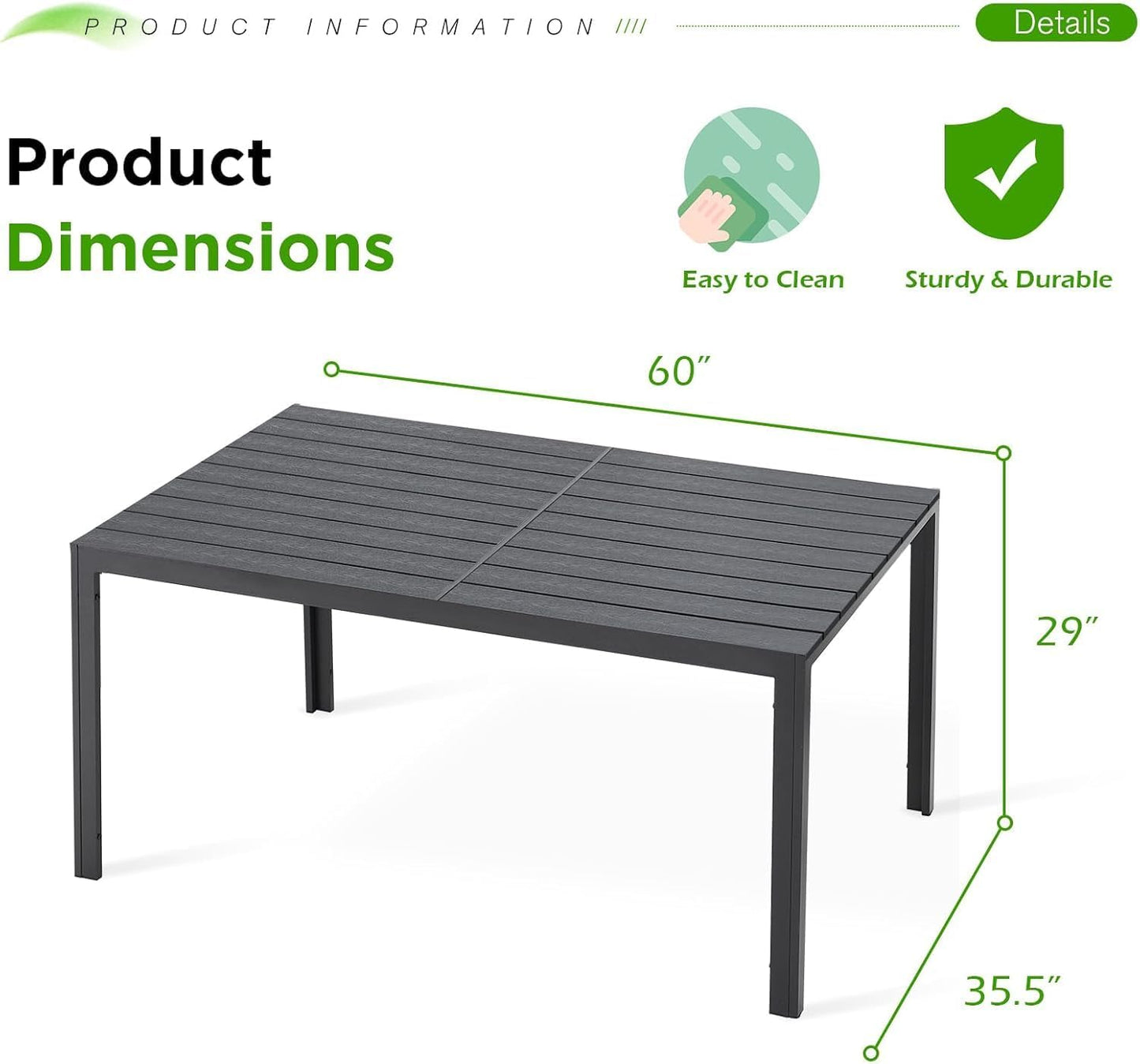 AECOJOY 60" Outdoor Dining Table, Aluminum Patio Table with Wood-Plastic Composite Tabletop,6 Seater Dining Table for Backyard Garden