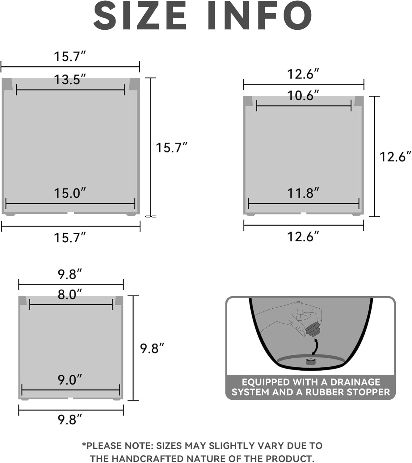 Kante 9.8",12.6",15.7" Dia Round Concrete Planter Set of 3, Modern Design Large Cylindrical Plant Pot with Drainage Hole for Indoor Outdoor Plants, Patio, Garden and Home, Weathered Concrete