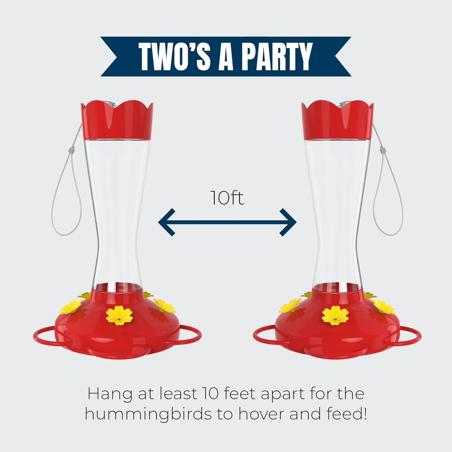 MEKKAPRO Two-Pack Hummingbird Feeders for Outdoors Hanging Made from Glass, 10oz, Hanging 5 Nectar Feeding Stations, Top Fill Hummingbird Feeder, Bright Red, Backyard Feeder (10 Ounce - 2 Pack)