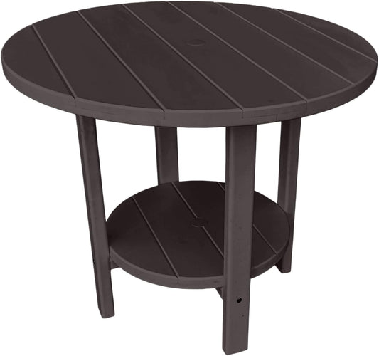 Phat Tommy Round Poly Resin Outdoor Patio Dining Table, All Weather Poly Patio Outdoor Furniture, Brown