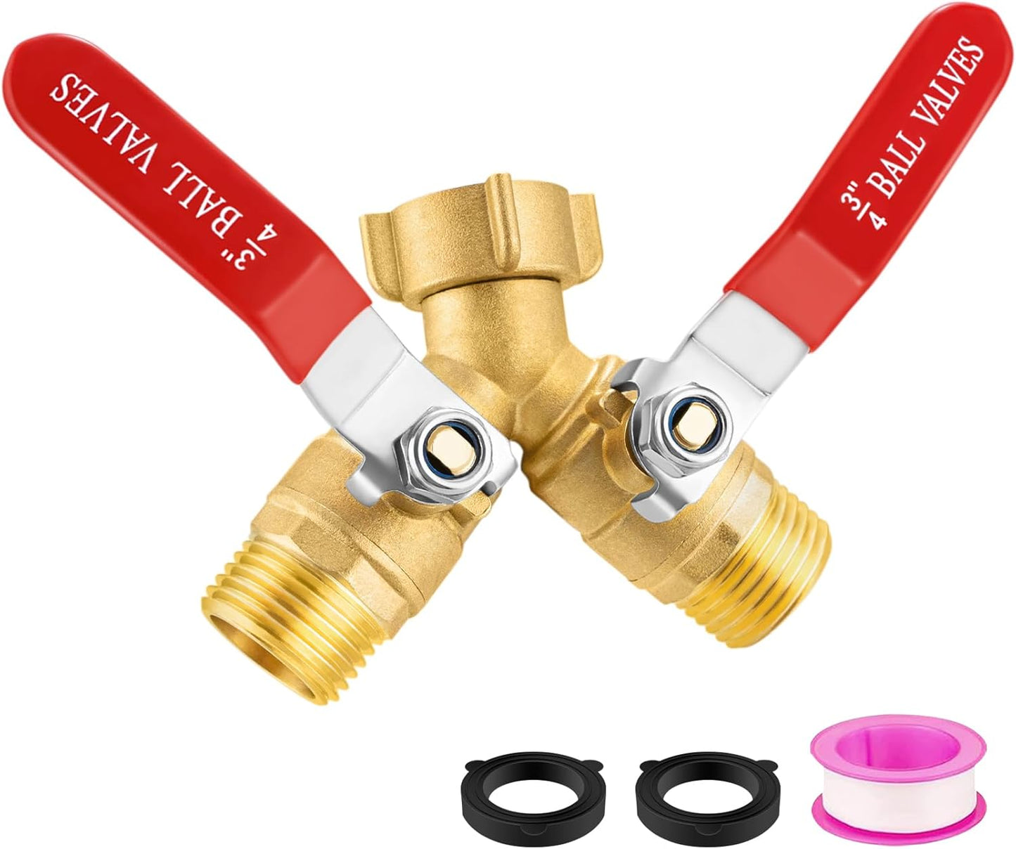 Garden Hose Splitter 2 Way, Brass Water Hose Splitter with Stainless Steel Long Handle, 3/4" GHT Thread Garden Hose Y Splitter, Full Flow Hose Splitter 2 Way Heavy Duty