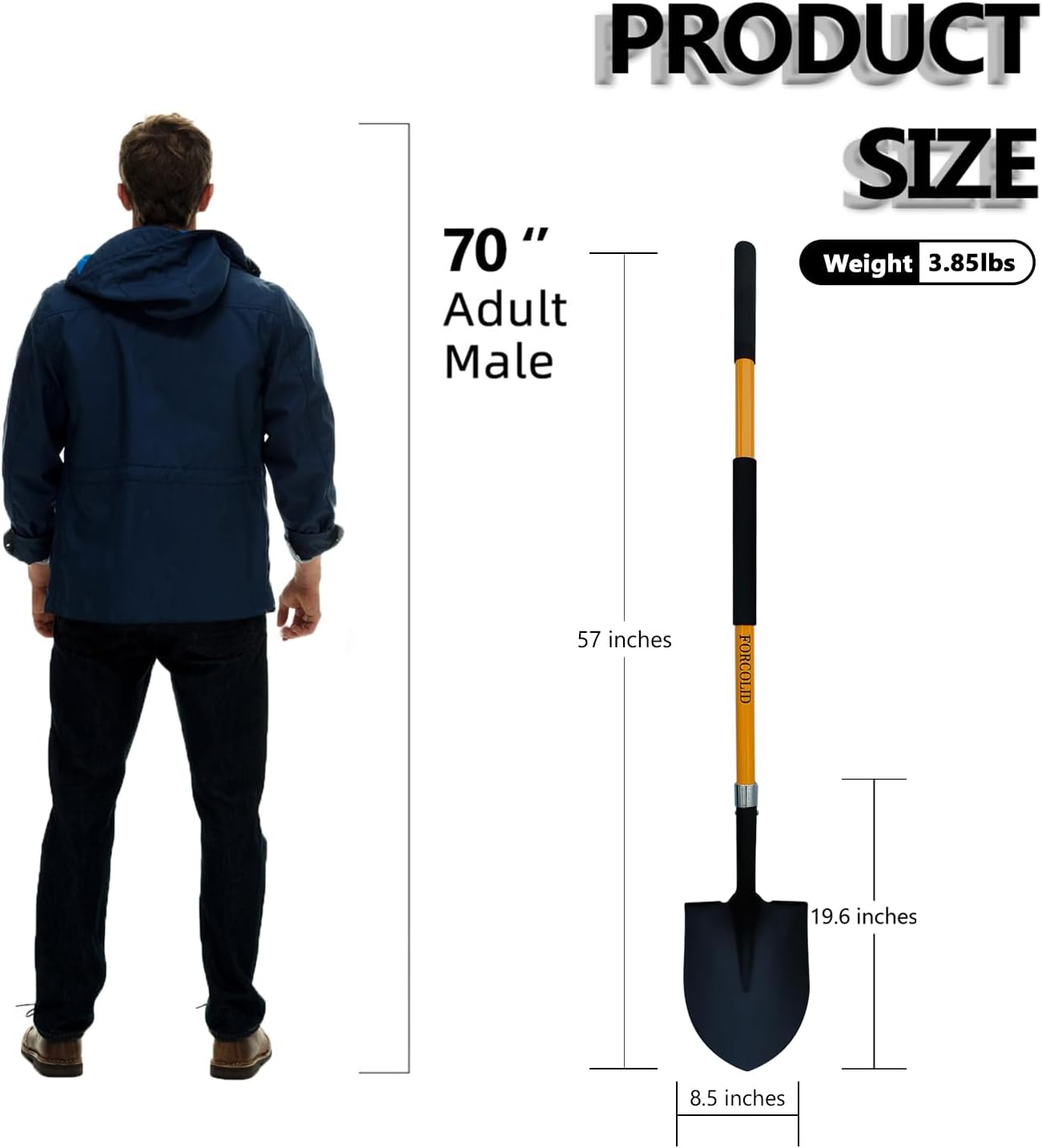 Shovel for Digging, Heavy Duty 57 inch Straight Handled Round Shovel with Non-Slip Tail Cover, Lawn and Yard Tools, Fiberglass Handle(Orange)