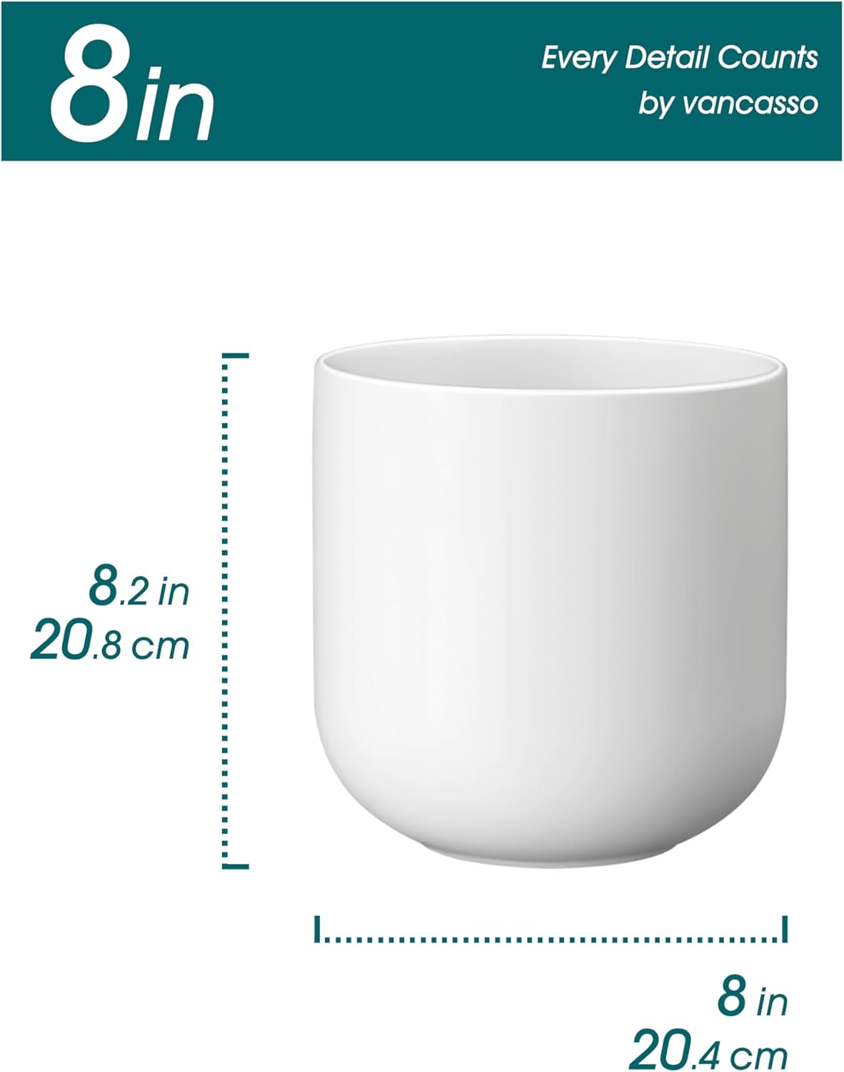 vancasso 8 Inch Ceramic Plant Pots, Planters with Drainage Hole, Flower Pots Planters Pots for Indoor Plants, Modern Indoor Decorative Garden Pot, Home Decor, White