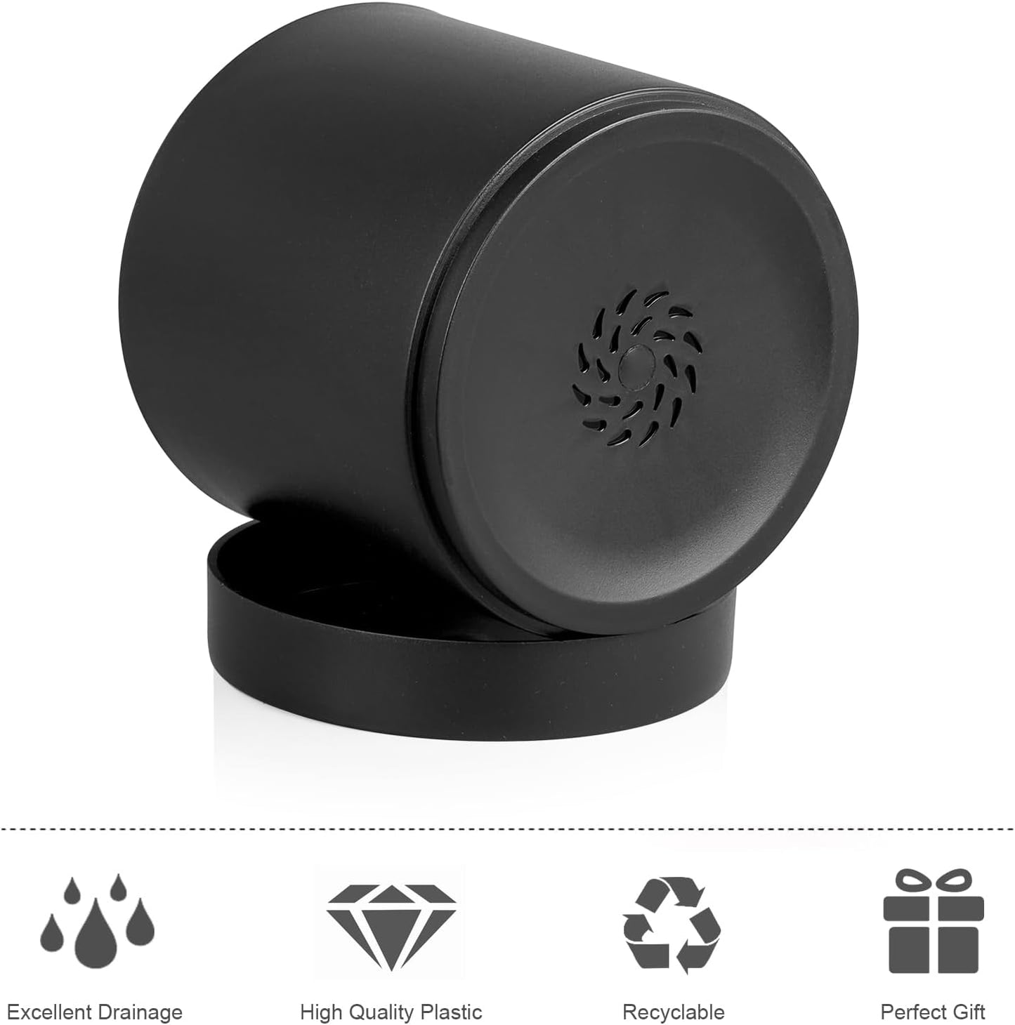 7/6.5/6/5/4 inch Plant Pots for Small Indoor Outdoor Plants, 5 Pack Cylinder Flower Pots with Drainage Holes and Saucers, Plastic Planters for Garden Succulent House Plants, Black