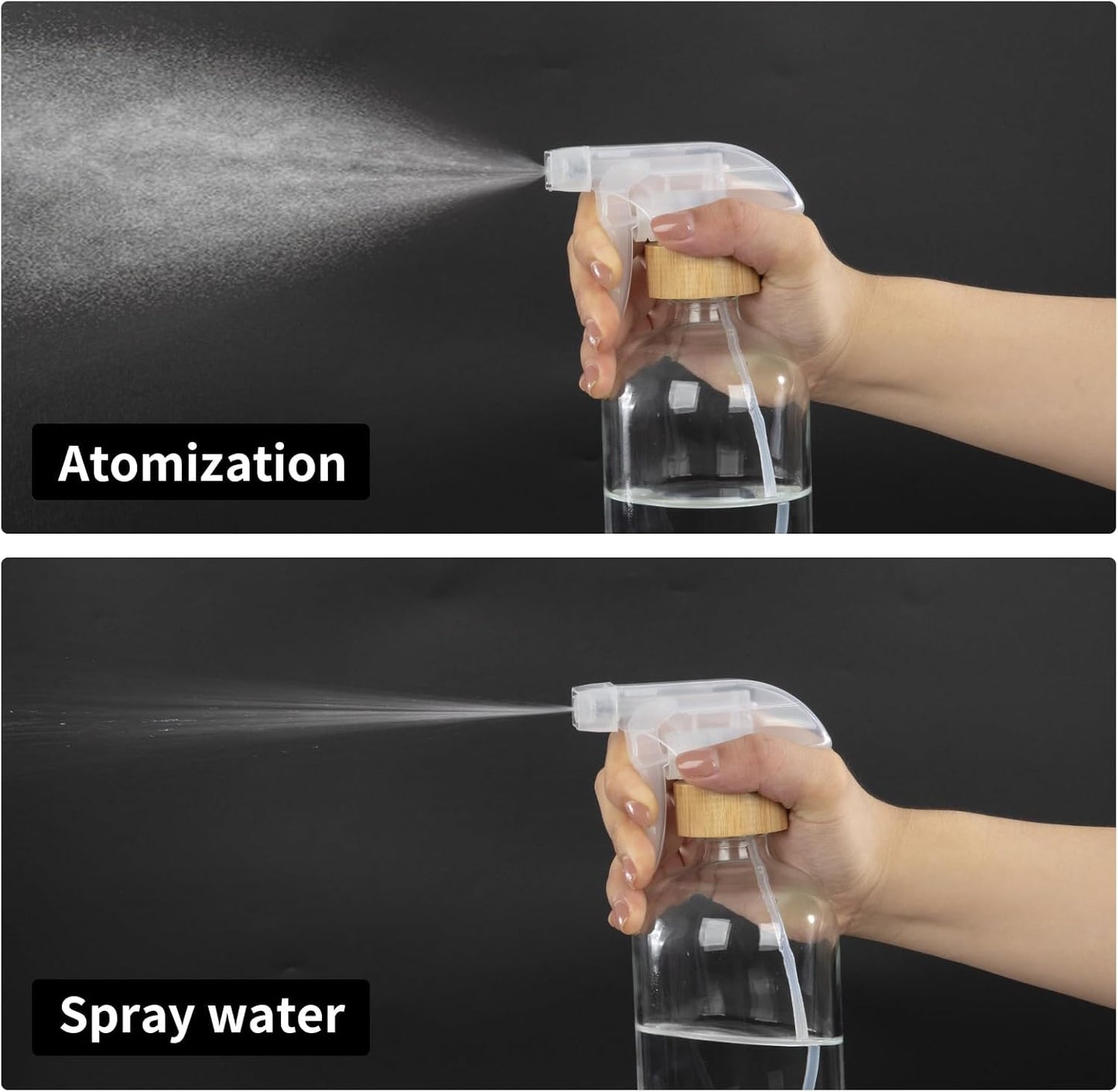 HOMBYS Empty Bamboo Glass Spray Bottles with Silicone Sleeve Protection - Refillable 17 oz Clear Glass Containers for Cleaning Solutions, Essential Oils, Misting Plants - Quality Sprayer - 1 PCS