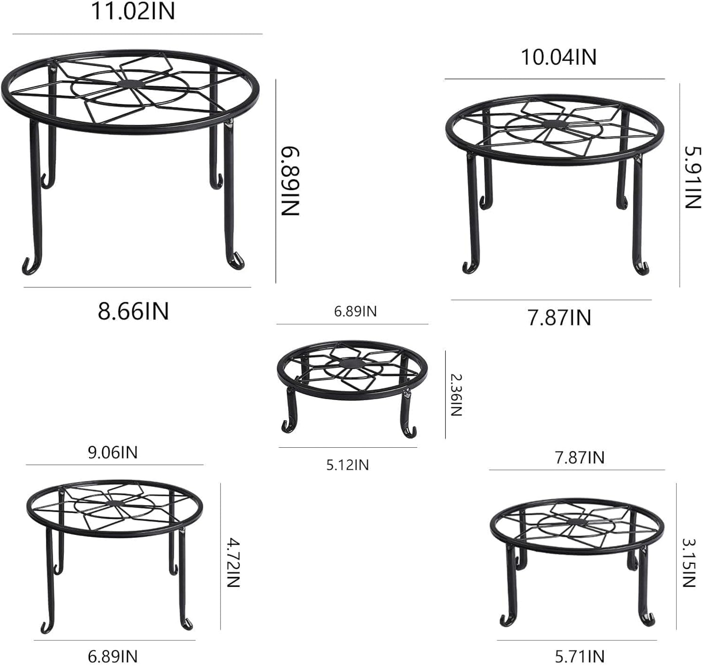5 Pack Metal Plant Stands,Heavy Duty Potted Holder for Flower Pot,Indoor Outdoor Metal Rustproof Iron Garden Container Round Supports Rack for Planter…
