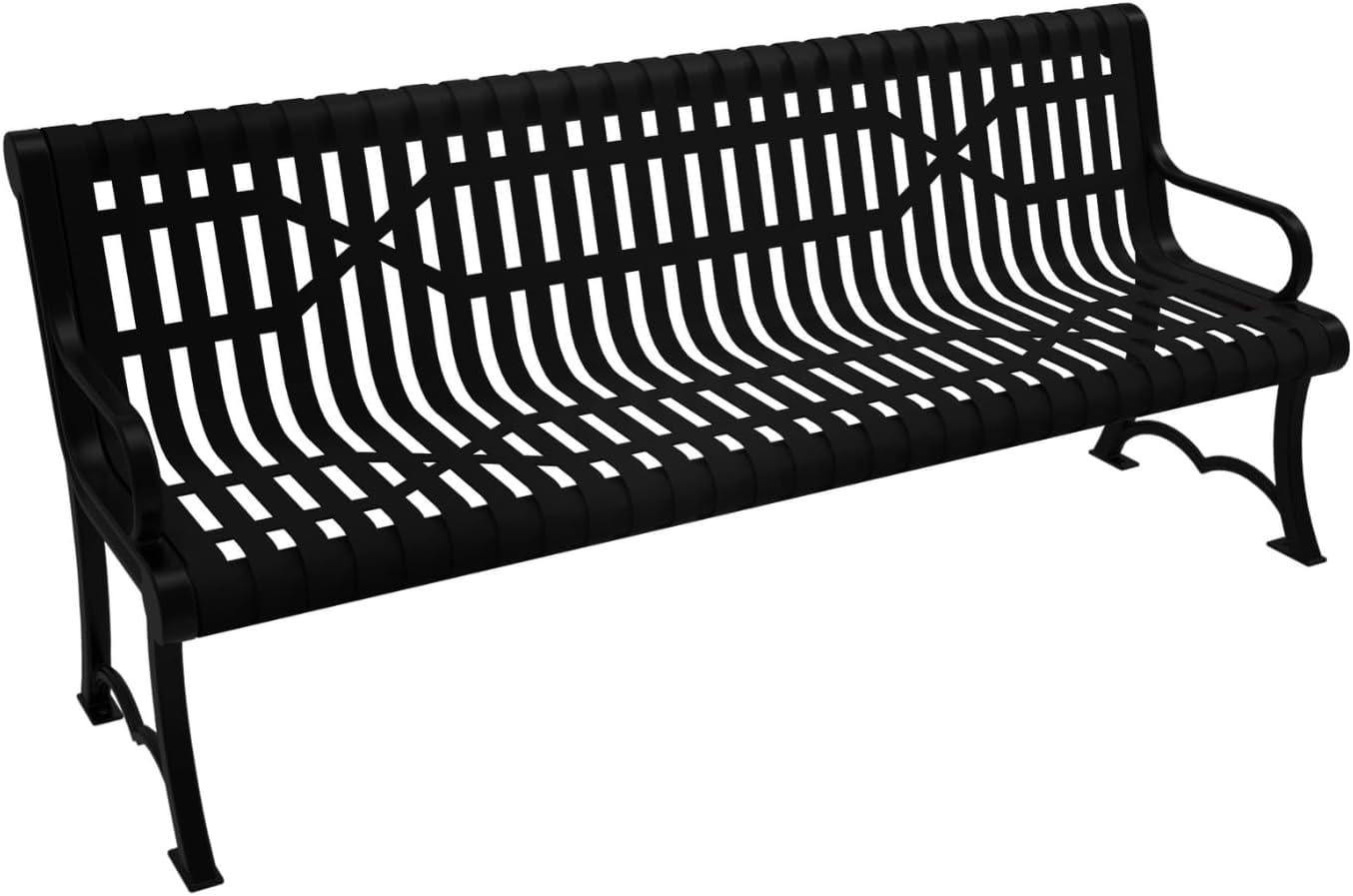 Coated Outdoor Furniture Heavy-Duty Outdoor Bench Thermoplastic Coated, Slated Steel, Commercial-Grade Garden Bench, Made in America (Portable with Back, 6 Ft, Textured Black)