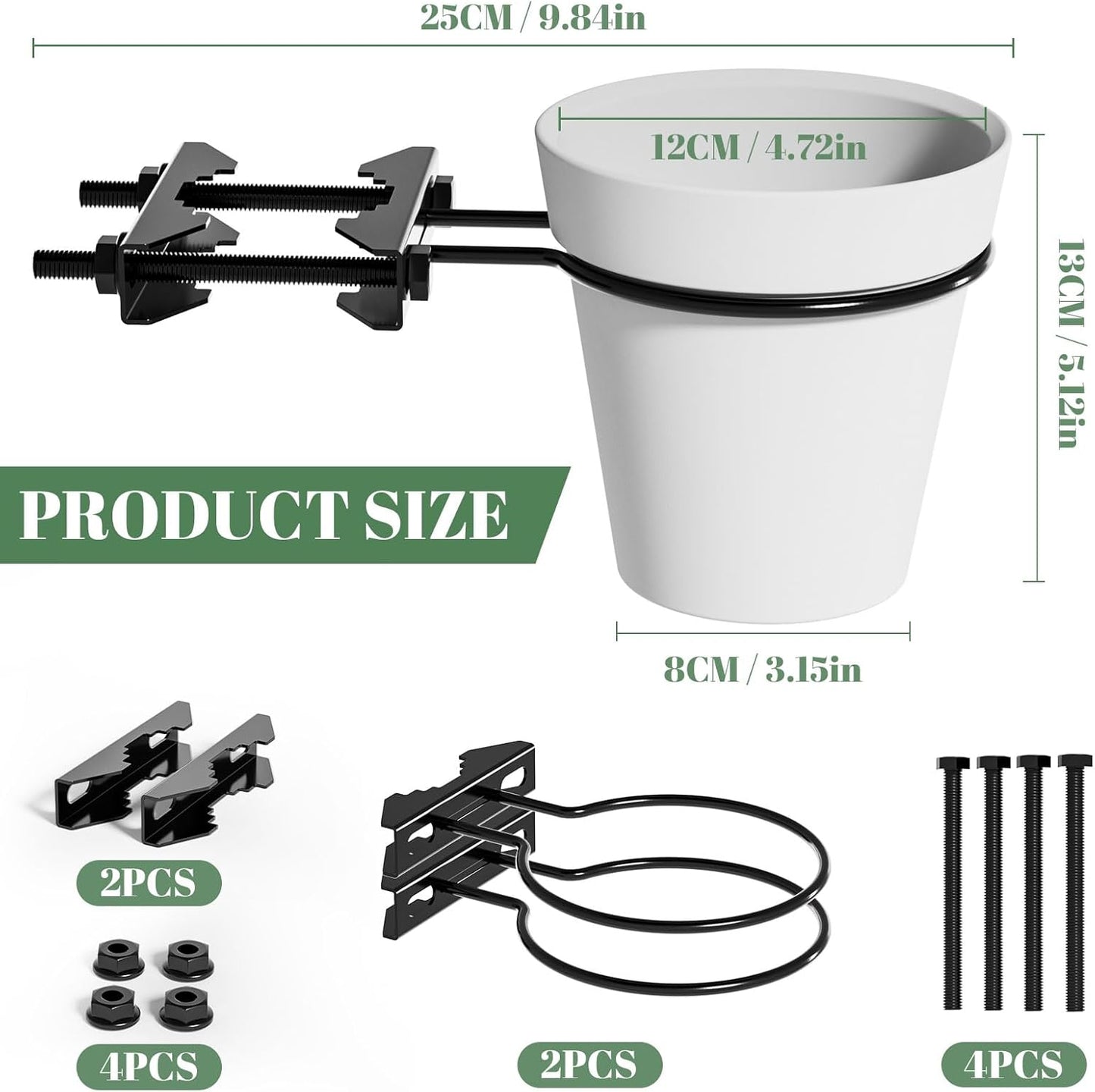 5Inch Hanging Baskets for Plants, Deck Planters for Railing, Wall Mounted Metal Planter Hanger for Balconies, Terraces, Railings, and Indoor and Outdoor Plants