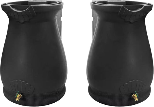 65-Gallon Urn Rain Wizard Decorative Barrel (Black, 2 Pack)