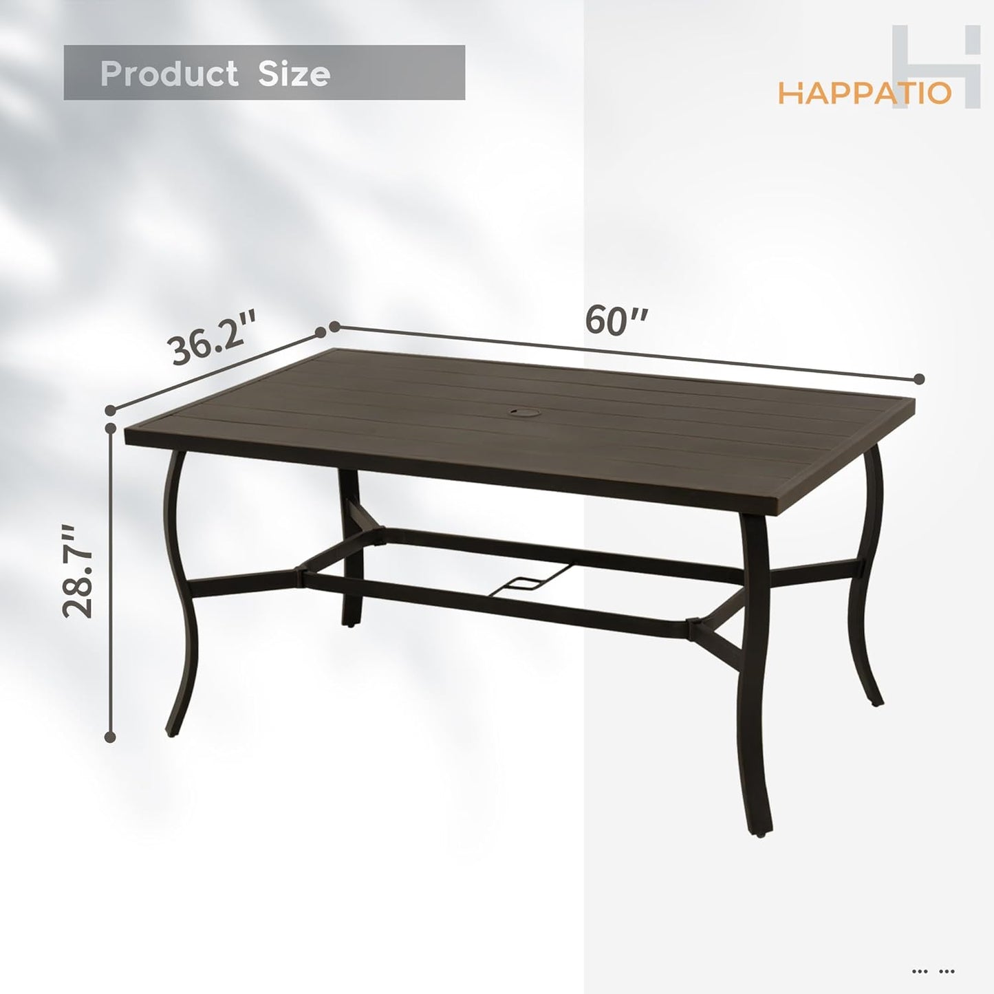 HAPPATIO Outdoor Dining Table for 6, Aluminum Rectangle Outdoor Dining Table with Umbrella Hole, All-Weather Aluminum Patio Dining Table for Garden Yard Poolside, Only Table, Black