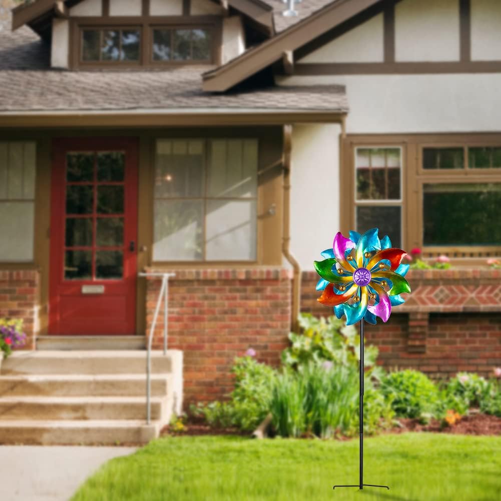 DREAMYSOUL Wind Spinner Outdoor Metal, 37" Kinetic Wind Spinners Colorful Wind Sculpture Yard Art for Garden Patio Lawn Decor