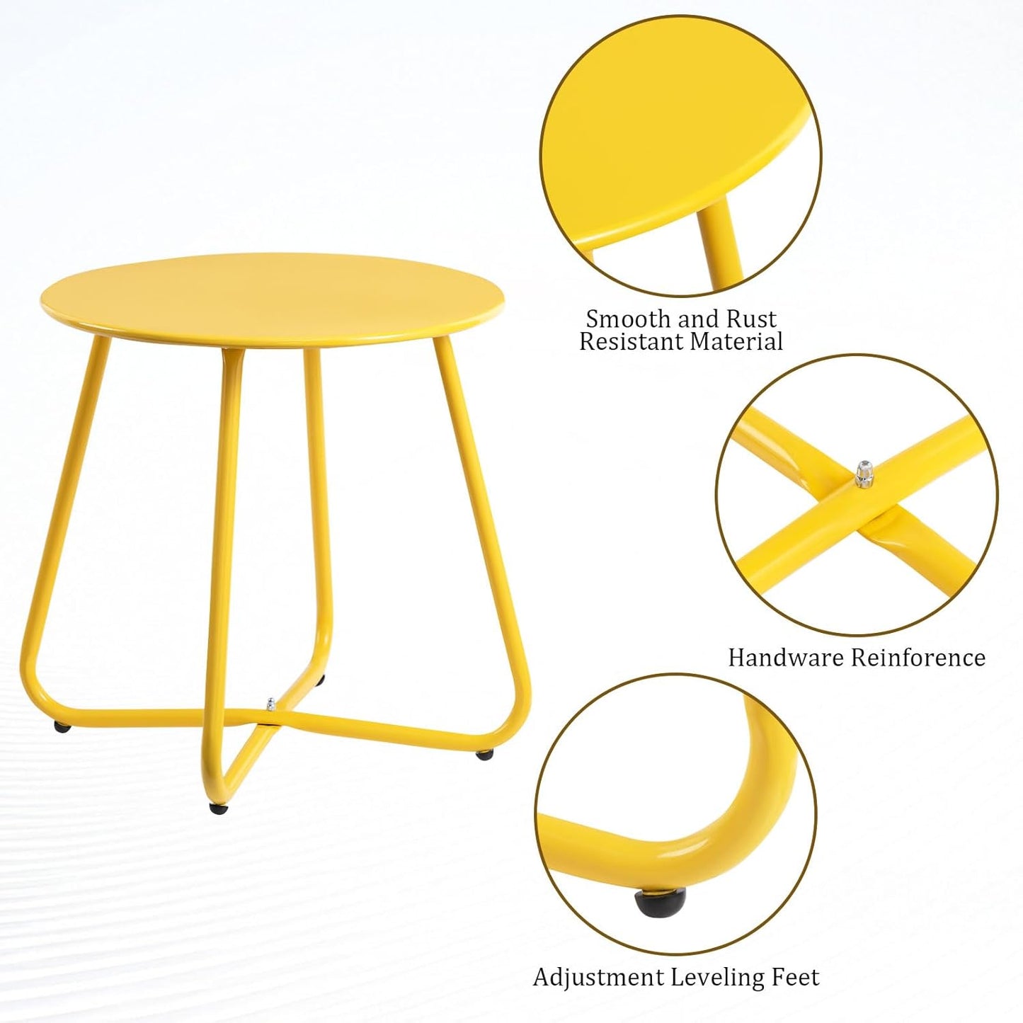 HollyHOME Round Metal Side Table, Rust-Resistant Patio Small Plant Stand, Outdoor 17.32'' Portable End Table for Balconies, Gardens, Living Rooms and Bedrooms, Yellow