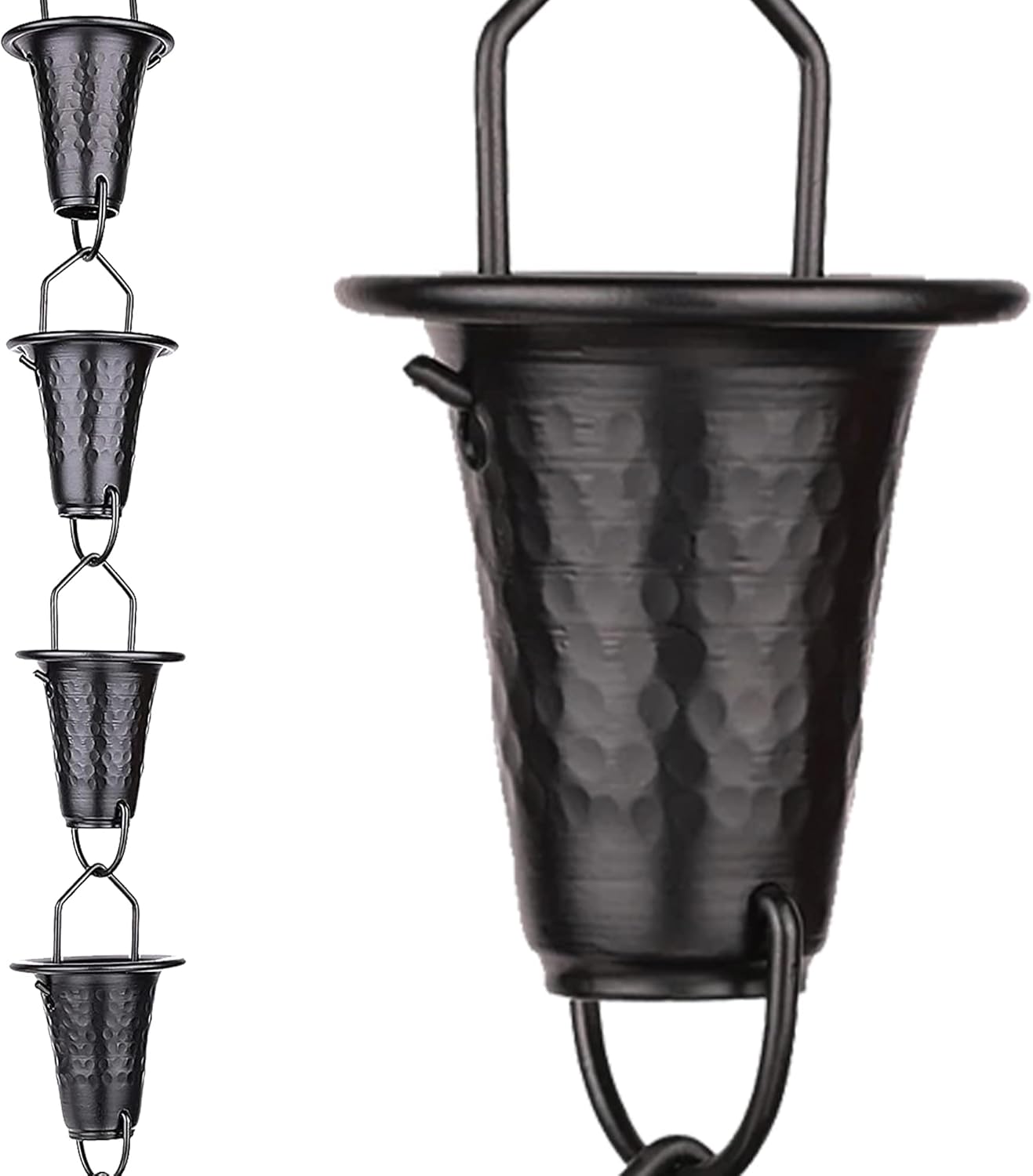 Hand-Hammered Fluted Rain Chain 8.5 FT – Black Powder-Coated Aluminum - Functional and Decorative Replacement for Gutter Downspouts - Premium Rain Chains for Gutter