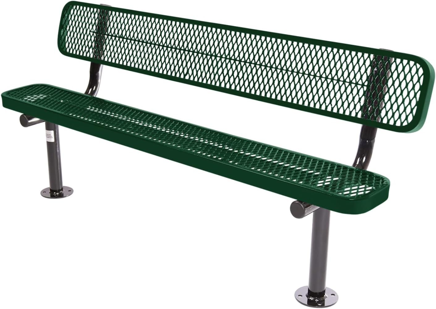 Coated Outdoor Furniture Heavy-Duty Outdoor Bench Thermoplastic Coated, Expanded Metal, Commercial-Grade Seating, Made in America (Surface with Back, 6 Ft, Green)